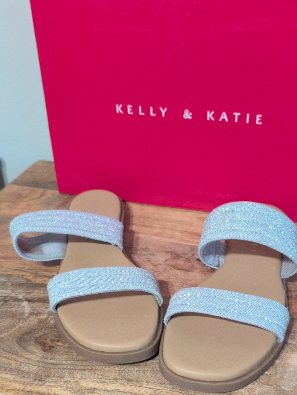 Kelly & Katie Glitter Double-Strap Sandals in Light Blue